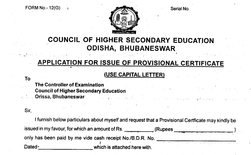 CHSE Odisha Application for Provisional Certificate Form Download 2024 ! Council of Higher Secondary Education, Odisha Application for Provisional Certificate