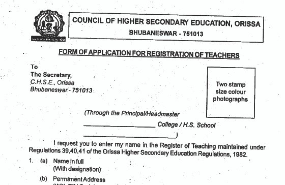 CHSE Teacher Registration Form PDF Download 2024 ! CHSE Odisha teacher registration form pdf